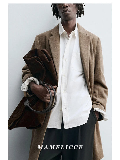MAMELICCE Original design Mid-length woolen coat Wool-blend coat Classic business casual Autumn and winter trench coats Men coat