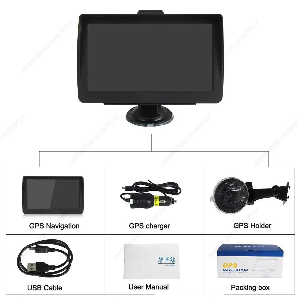 2025 Car GPS Navigation 7 Inch Touch Screen GPS Navigator Truck Support TF 2500mah New Europe MAP Hi-Fi Speakers FM Transmitter