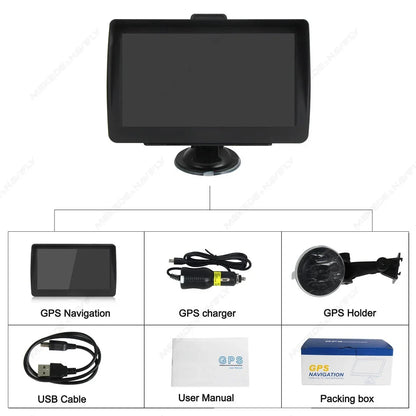2025 Car GPS Navigation 7 Inch Touch Screen GPS Navigator Truck Support TF 2500mah New Europe MAP Hi-Fi Speakers FM Transmitter
