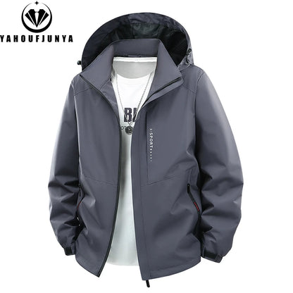 Spring Men Outdoor Leisure Windbreak Removable Hooded Jacket Men Autumn Many Pocket Fashion Brand Jacket Coat Male Clothing 8XL
