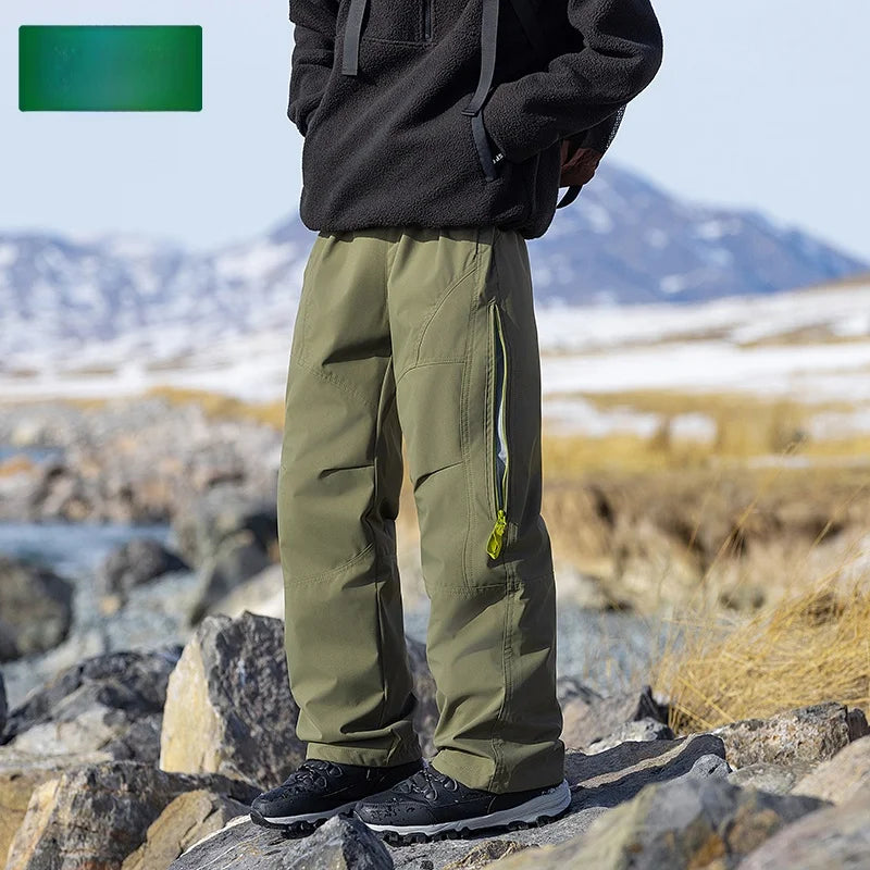 Thickened down Trousers for Men Winter Warm Waterproof Mountain Climbing Workwear Sports Pants Youth Casual Long Pants Polyes...
