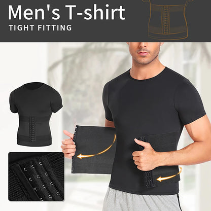 Waist Trainer Shirts for Men Abdomen Reducing Tummy Control Girdle Slimming Body Shaping Underwear Compression Tees Shapewear