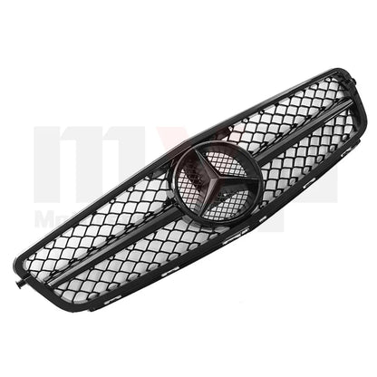 Glossy Black AMG Style Bumper Grille Grill With OE Style Emblem Logo For Mercedes Benz C-Class W204 2008-14 C180 C200 C250 C350