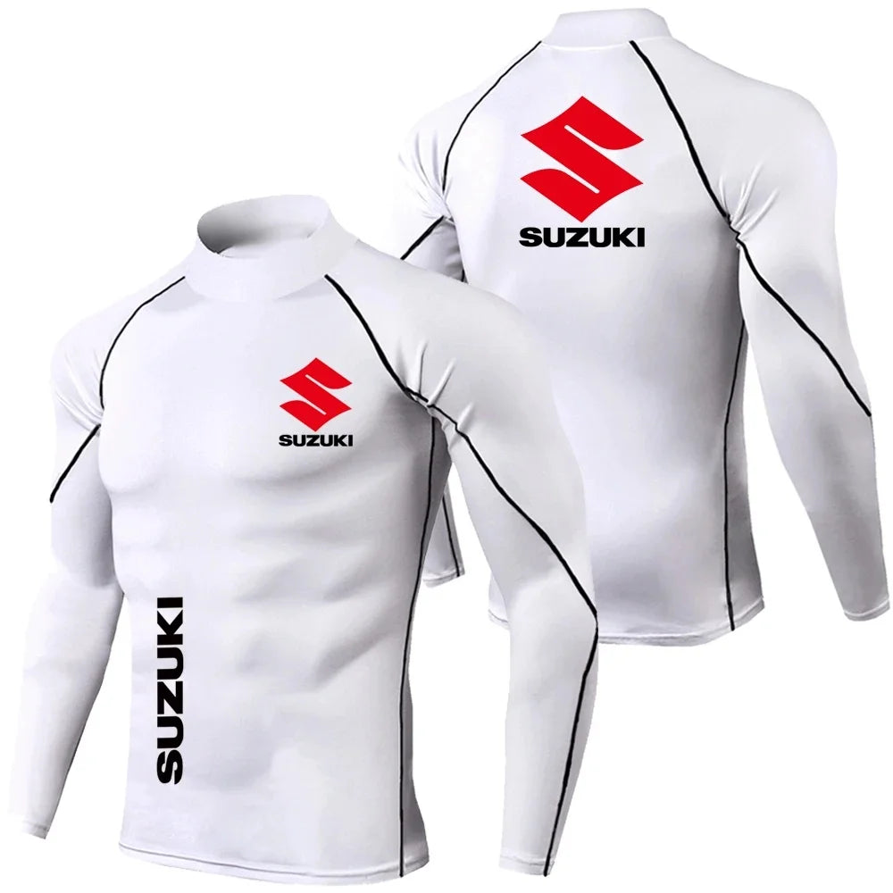 Suzuki men's fast drying breathable sports bike long sleeved tight fitting shirt, gym sweatshirt, outdoor fitness running