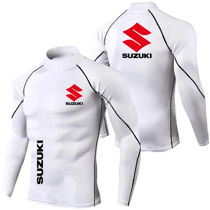Suzuki men's fast drying breathable sports bike long sleeved tight fitting shirt, gym sweatshirt, outdoor fitness running