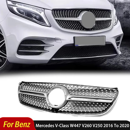 For Mercedes-Benz V-Class W447 V260 V250 2016 To 2020 Front Grille Bumper Racing Diamond Grill Tuning Accessories Body Kits