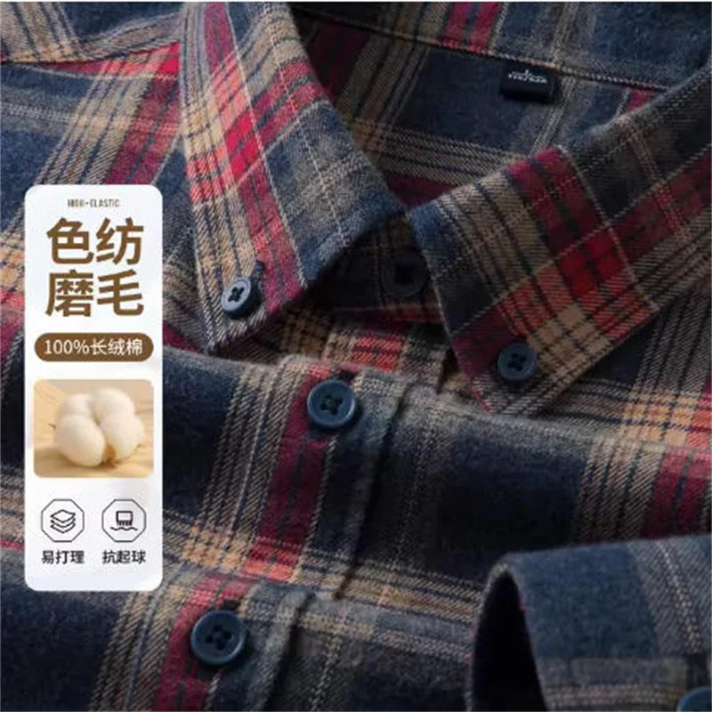 100% Cotton Men's Flannel Shirt Plaid Long Sleeve Casual Multi-Color Gold Quality Comfort Soft Daily Home New Fashion  Thick Top