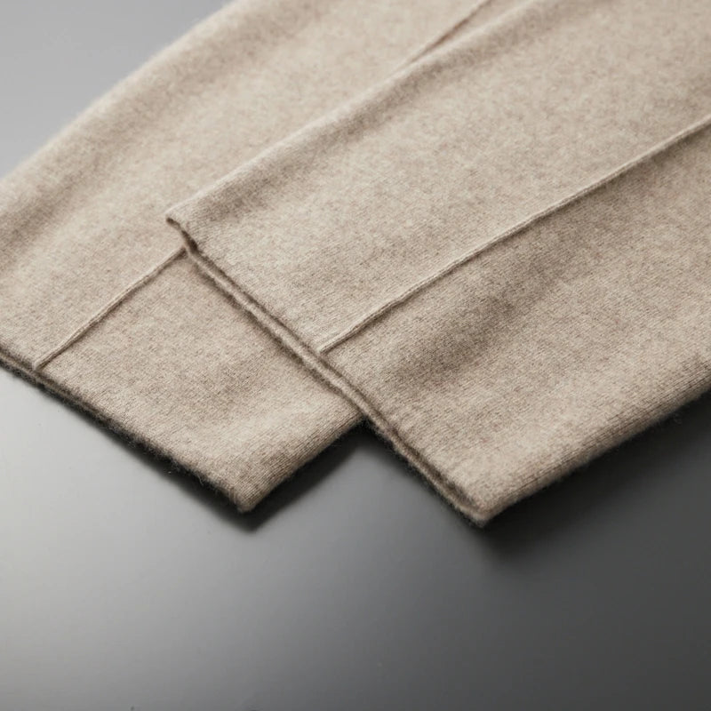 MVLYFLRT 2026 Men's Autumn Winter Elastic Waisted Knitted Pants 100% Cashmere Small Leg Casual Straight Leg Thickened Warm 2472