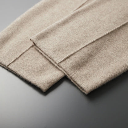 MVLYFLRT 2026 Men's Autumn Winter Elastic Waisted Knitted Pants 100% Cashmere Small Leg Casual Straight Leg Thickened Warm 2472