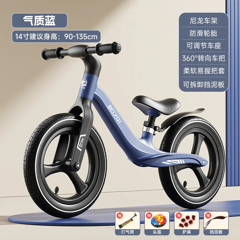 Kids Balance Bike No Pedal For 1 To 8 Yrs Old With Air Tires Nylon Fiberglass Frame Non Slip Silicone Grips Comfy Seat
