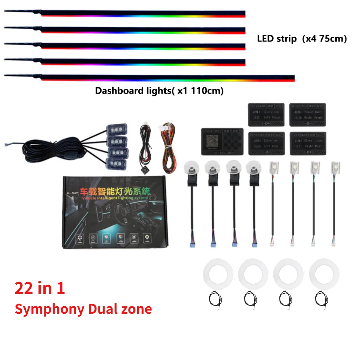 22in1 Symphony Streamer  Car Ambient Lights  Full Color Universal LED Interior Hidden Acrylic Strip Symphony Atmosphere Lamp