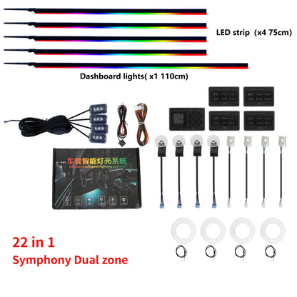 22in1 Symphony Streamer  Car Ambient Lights  Full Color Universal LED Interior Hidden Acrylic Strip Symphony Atmosphere Lamp