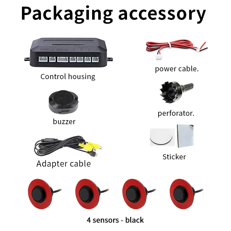 Car Reverse Parking Sensor 4 AHD Sensors 16.5mm Compatible CVBS AHD 1080P Sound Mute Mode Vehicle Safety Alert System