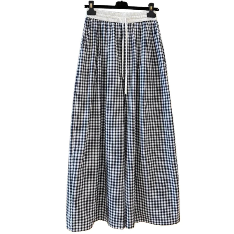 Retro Plaid Wide Leg Straight Pants Women Summer Thin Loose Casual Trousers 2026 Hot Fashion Youthful All-match Daily Pants