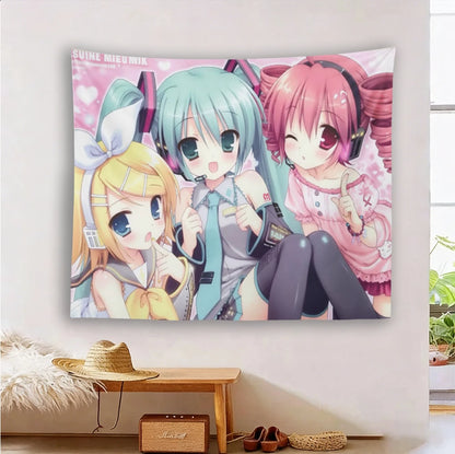 Vocaloid Hatsune Miku Rin Teto Tapestry, Cute Anime Wall Hanging Decor