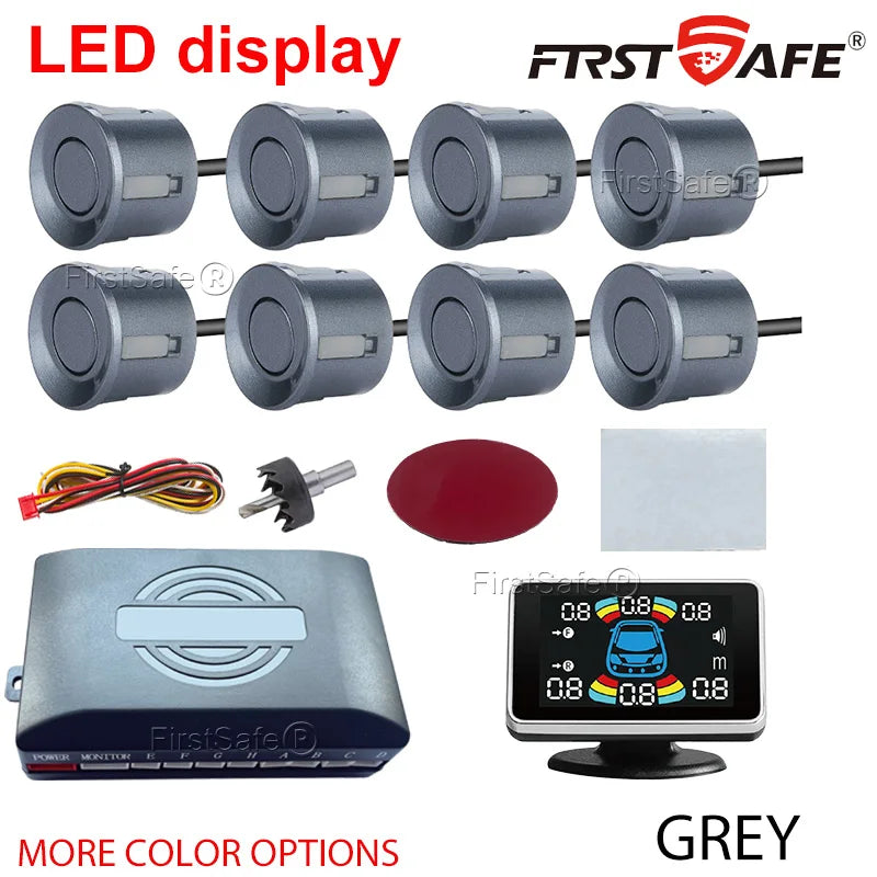 22mm Reversing Radar LED Parking Sensor Kit 6/8 Probes Multi Language Alarm Indicator 12 Colors Universal Auto Safety Accessorie
