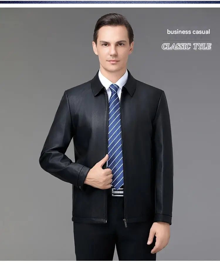 Haining genuine leather jacket men's lapel leather jacket autumn and winter sheepskin top men's casual wear plus velvet