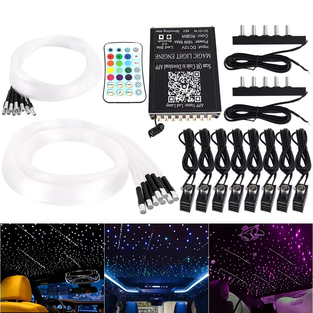 16W Car Starry Sky Ceiling Fiber Optic Lamp RGB with APP Voice Remote Control Panoramic source Car Roof Starlight Headliner