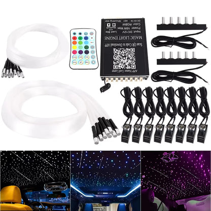 16W Car Starry Sky Ceiling Fiber Optic Lamp RGB with APP Voice Remote Control Panoramic source Car Roof Starlight Headliner