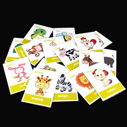 64pcs Russian Animals/Vegetables/Fruits/Number English Learning Card  Learning Early Education Children's Games Word Pocket Card