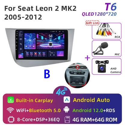 Jundof Car radio For Seat Leon 2 MK2 2005-2012 Carplay Android auto Qualcomm Car stereo Multimedia player 4G Wifi DSP 36EQ RHD