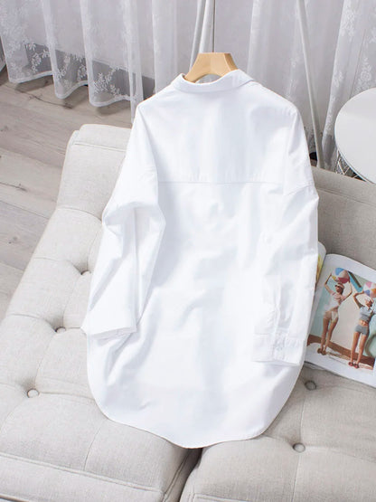 Women's medium-length white shirt pure cotton Oxford loose fashionable and versatile slim good quality