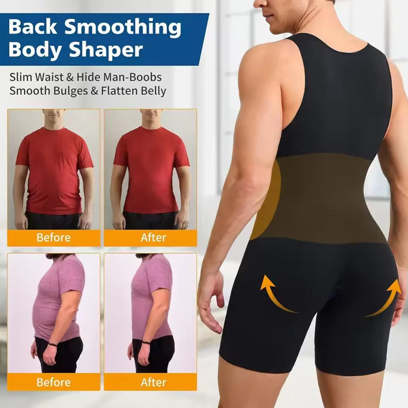 Slimbelle Mens Full Body Shaper Open Crotch Bodysuit Compression Shapewear Underwear Tummy Control Bodysuit Sleeveless Soft Vest