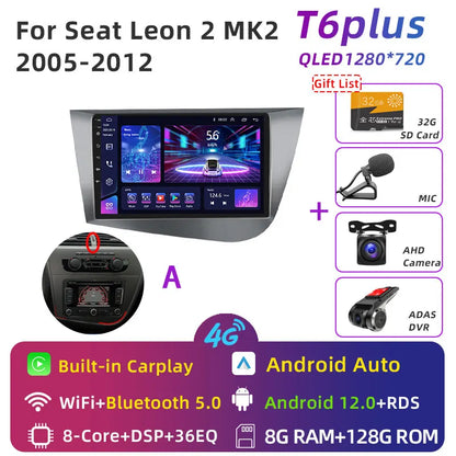 Jundof Car radio For Seat Leon 2 MK2 2005-2012 Carplay Android auto Qualcomm Car stereo Multimedia player 4G Wifi DSP 36EQ RHD