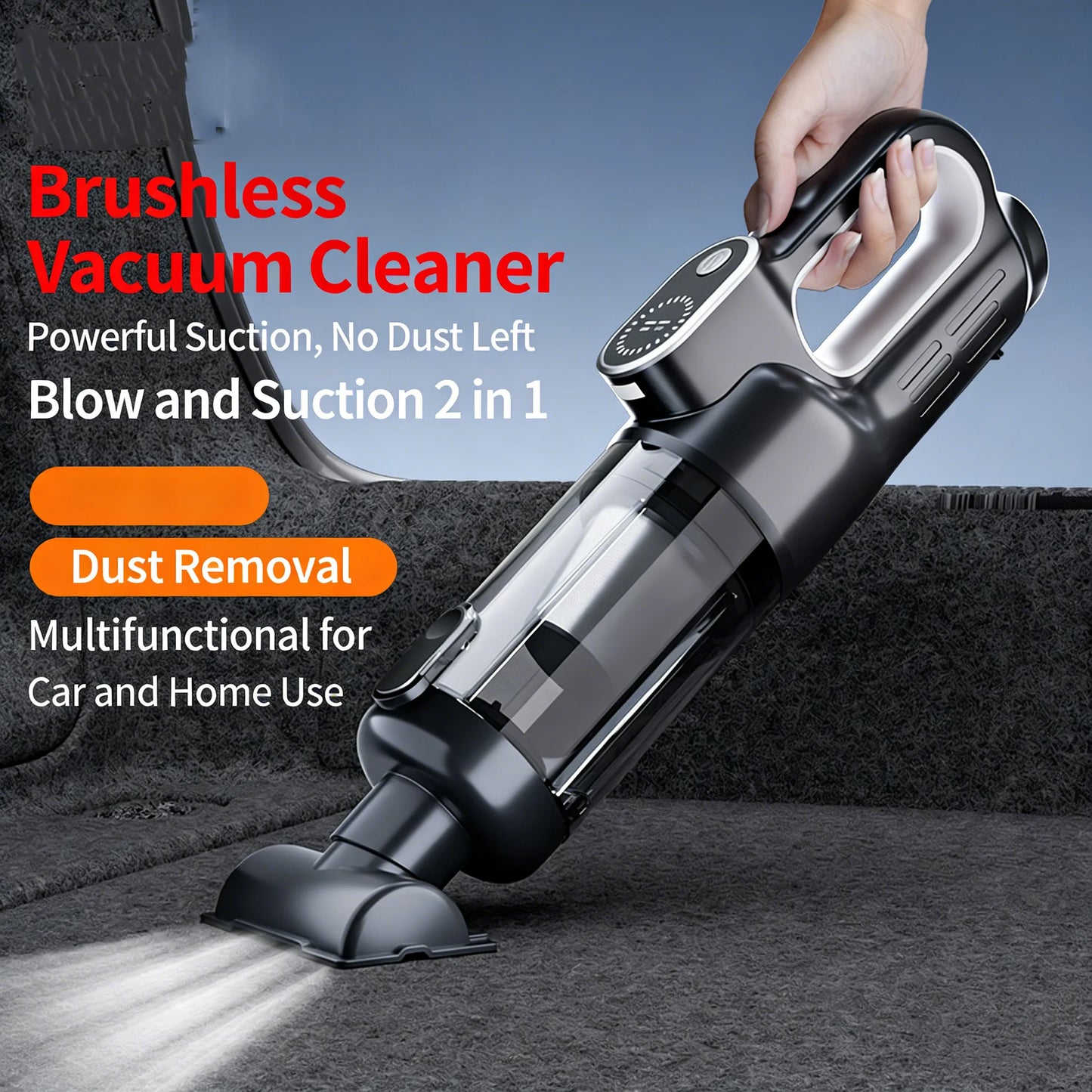 Handheld Brushless Vacuum Cleaner Cordless Strong Suction Portable Hand Vacum for Home Car Mini Rechargeable with LDE Car Clean