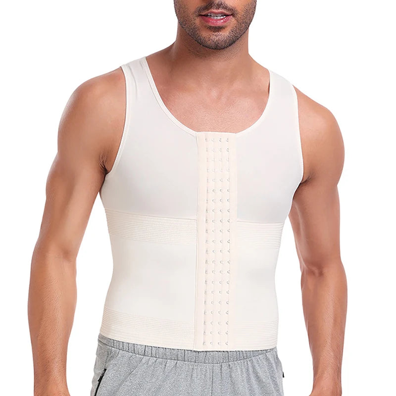 Men Gynecomastia Compression Tank Top Waist Trainer Belt Slimming Sheath 4 Rows of Hook Shapewear Vest Tight Fitting Shirts Band