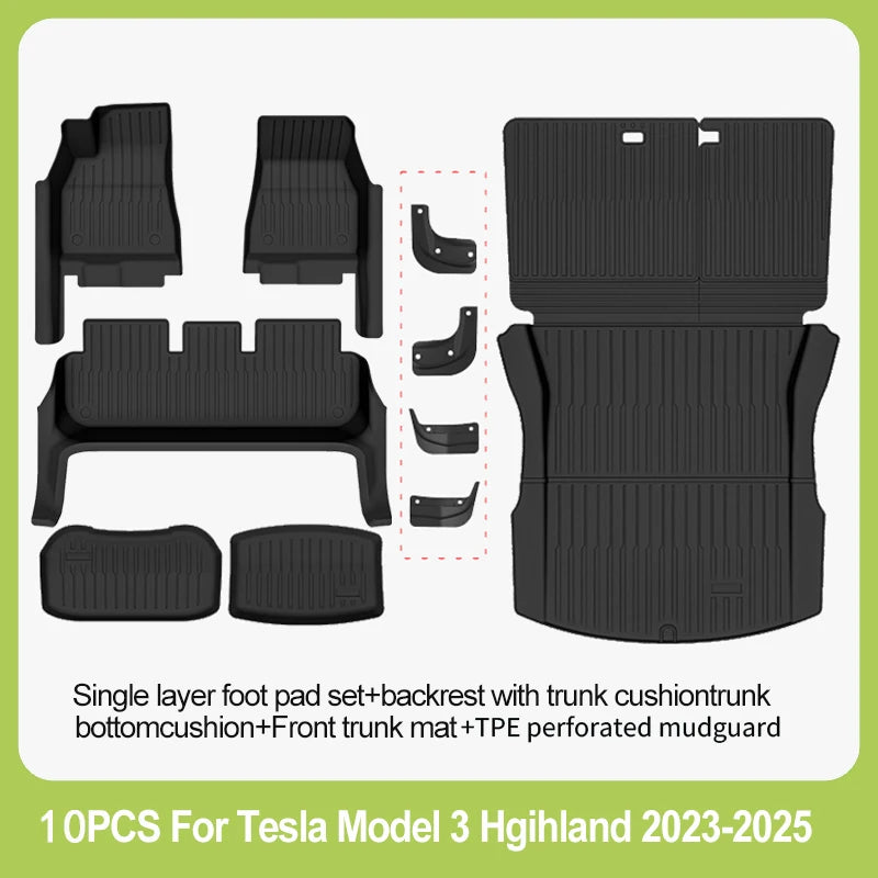 For New Tesla Model 3 Highland Car Floor Mats All-inclusive Threshold Style Foot Pads TPE Cargo Liner Seat Backrest Protective