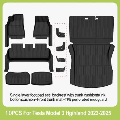For New Tesla Model 3 Highland Car Floor Mats All-inclusive Threshold Style Foot Pads TPE Cargo Liner Seat Backrest Protective
