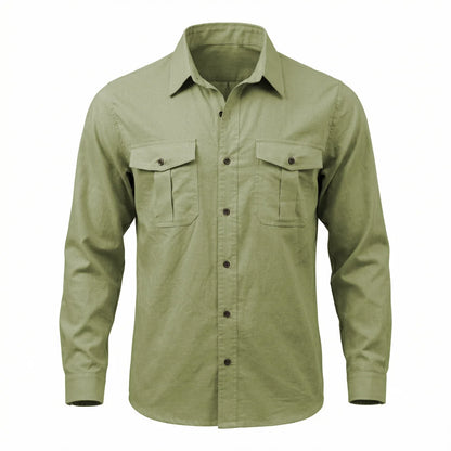 Comfortable Men's Shirt Loungewear Thin Lightweight Cotton Long Sleeve Top Shirts Solid Color Casual Business Chest Pocket Male