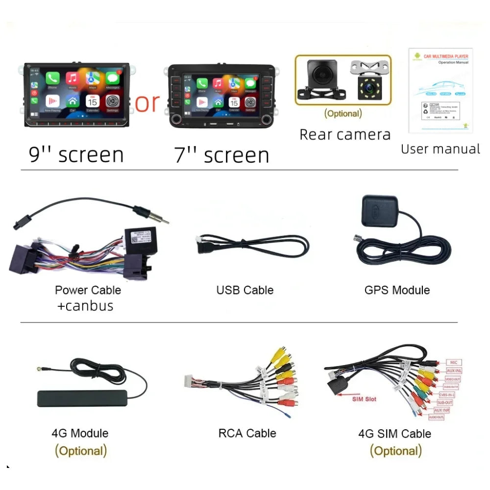 2Din Car Radio Android for Volkswagen Golf 5 6 Polo Passat B6 B7 CC Skoda Jetta Universal Multimedia Carplay Wifi GPS Navigation