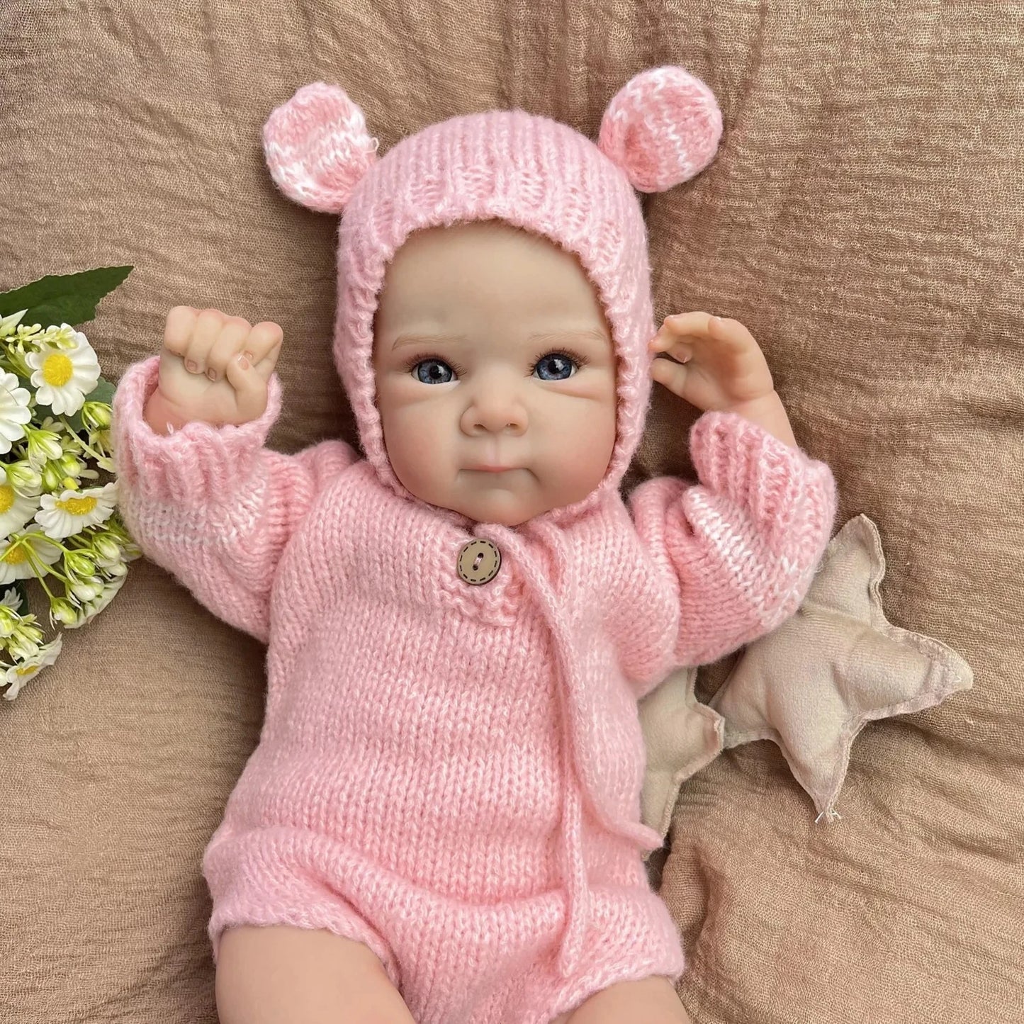 BZDOLL 18 Inch 45CM Reborn Baby Doll, Soft Cloth Body, Handmade Lovely Doll, Dress Up & Play House Toy, Birthday Gift for Girls