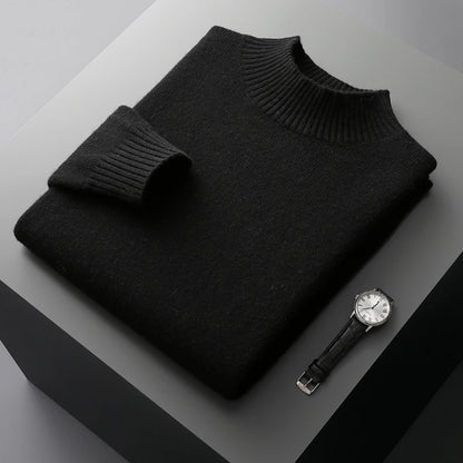 Winter Double Thick Men's Cashmere Sweater With Semi-High Neck High-End Warm Wool Knitted Bottoming Shirt