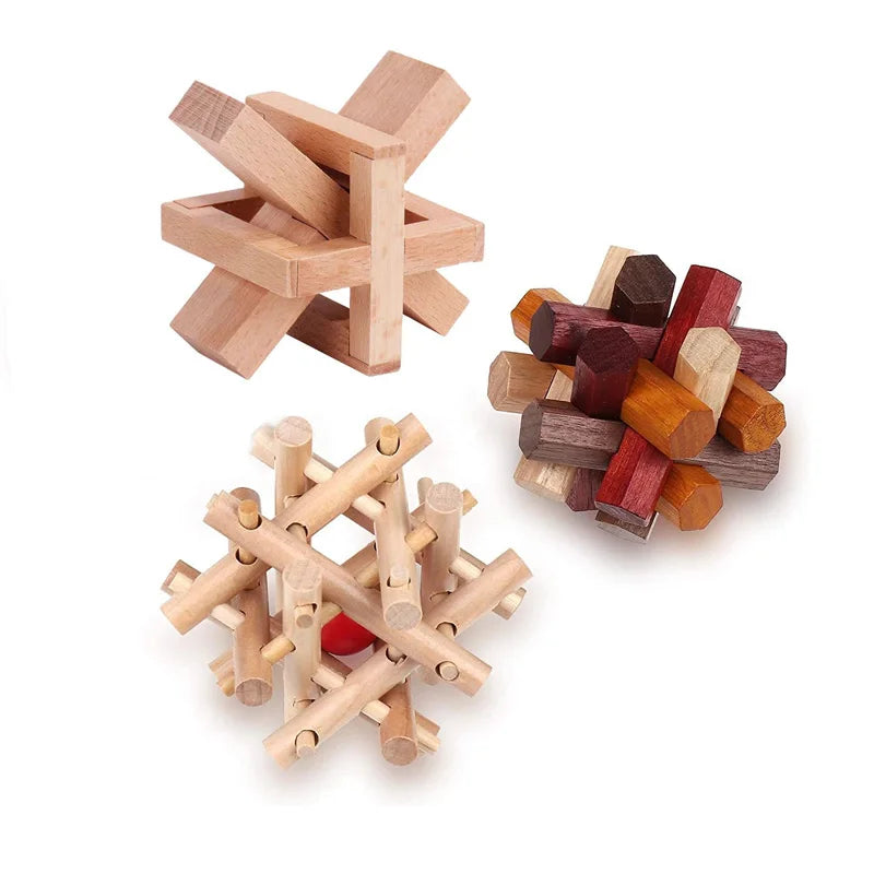 Classic Luban Lock Puzzle 3PCS Set Wooden Brain Teaser For Adults And Kids IQ Challenge Unlock Interlocking Educational Toys