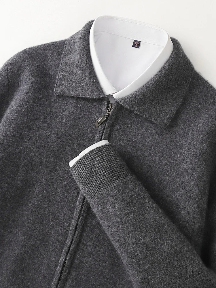 New autumn and winter pure cashmere cardigan men's lapel zipper knitted jacket sweater jacket loose casual top