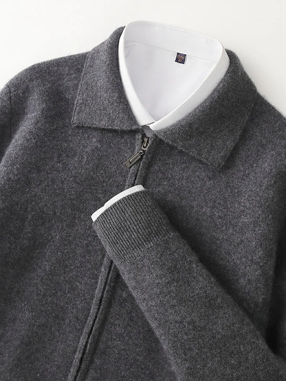 New autumn and winter pure cashmere cardigan men's lapel zipper knitted jacket sweater jacket loose casual top