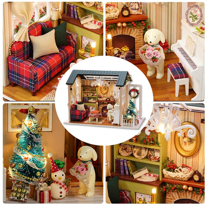 Mini Wooden Holiday Times Doll House Model Building Kits Toy Home Kit Creative Room Bedroom Decoration Furniture For Gifts