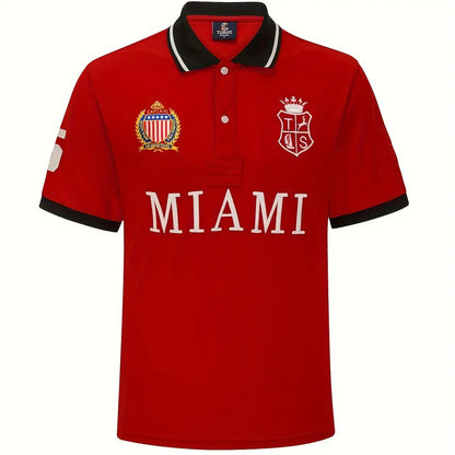 Men's Polo Shirt USA MIAMI Royal Short Casual Sport Party High-End Cotton Embroidery Luxury Contrast Color Original Design