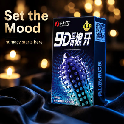 9D Studded Condoms Wolf Tooth Design Hyaluronic Acid Lubricated Natural Latex 10pcs-50pcs Men Extra Sensitive Beilile