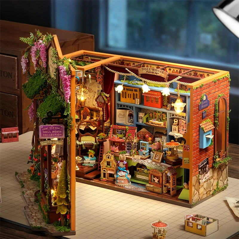 DIY Wooden Miniatures Doll House Handmade Figurines Bookend 3D Puzzle Assembled Houses With Furniture For Friends Christmas Gift