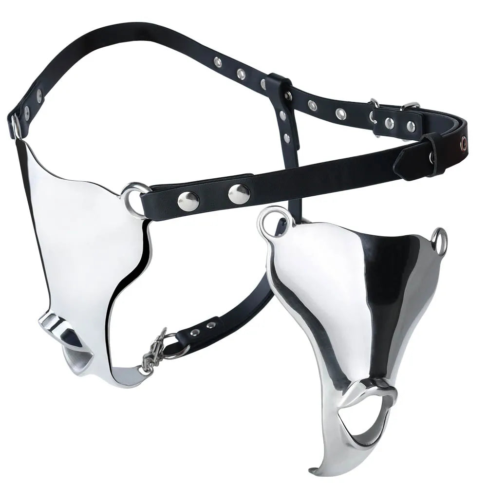 LEZEE Heavy Metal Underwear Sissy Pants Male Chastity Cage Dick Pocket With PU Chastity Belt Penis Bondage Sex Toys For Men