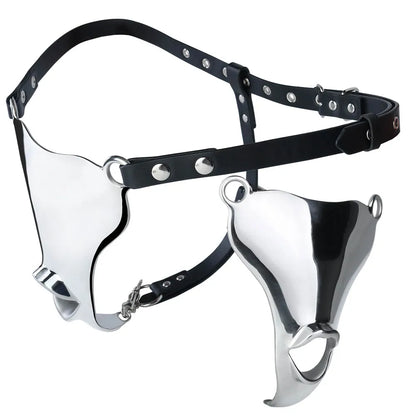 LEZEE Heavy Metal Underwear Sissy Pants Male Chastity Cage Dick Pocket With PU Chastity Belt Penis Bondage Sex Toys For Men