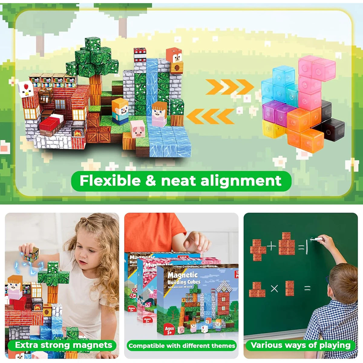 Magnetic Building Block Toy Mine World Stacking Creativity Bricks Forest Houses Architectural Model Set Kids for Boy Girls Gift
