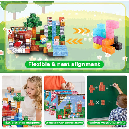 Magnetic Building Block Toy Mine World Stacking Creativity Bricks Forest Houses Architectural Model Set Kids for Boy Girls Gift