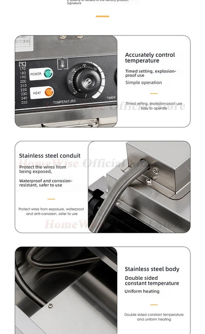 HomeWise Taiyaki Maker 1400W Fish Shaped Waffle Machine 12PCS/14PCS Taiyaki Waffle Maker Non-stick Coating Electric/GAS