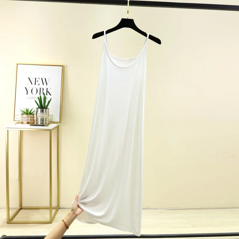Summer round Neck Modal Dress Thin Long A-Line Dress Vest Strap Dress Loose Base Dress Inner Wear Casual Style No Sleeve Dress