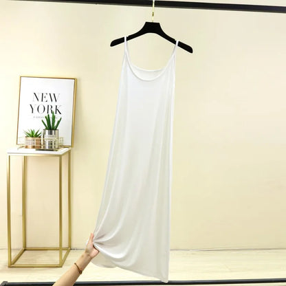 Summer round Neck Modal Dress Thin Long A-Line Dress Vest Strap Dress Loose Base Dress Inner Wear Casual Style No Sleeve Dress